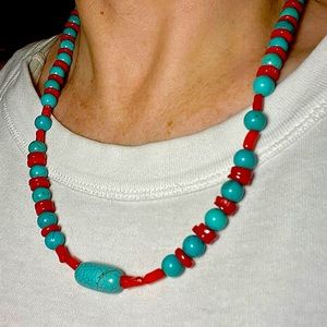 Genuine turquoise and red coral stones
